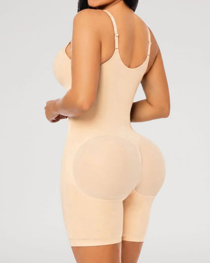 Seamless Zip-Front Mid-Thigh Shapewear Bodysuit