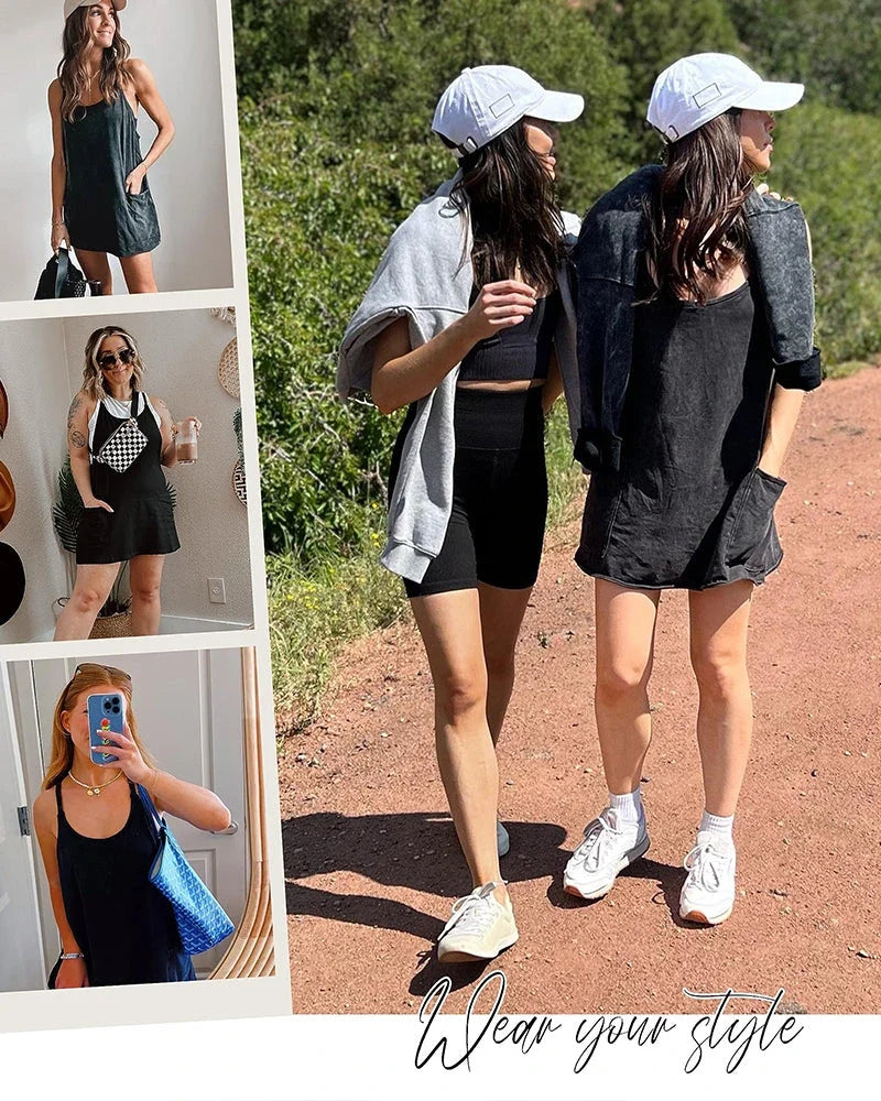 V-Neck Spaghetti Strap Lounge Romper Dress