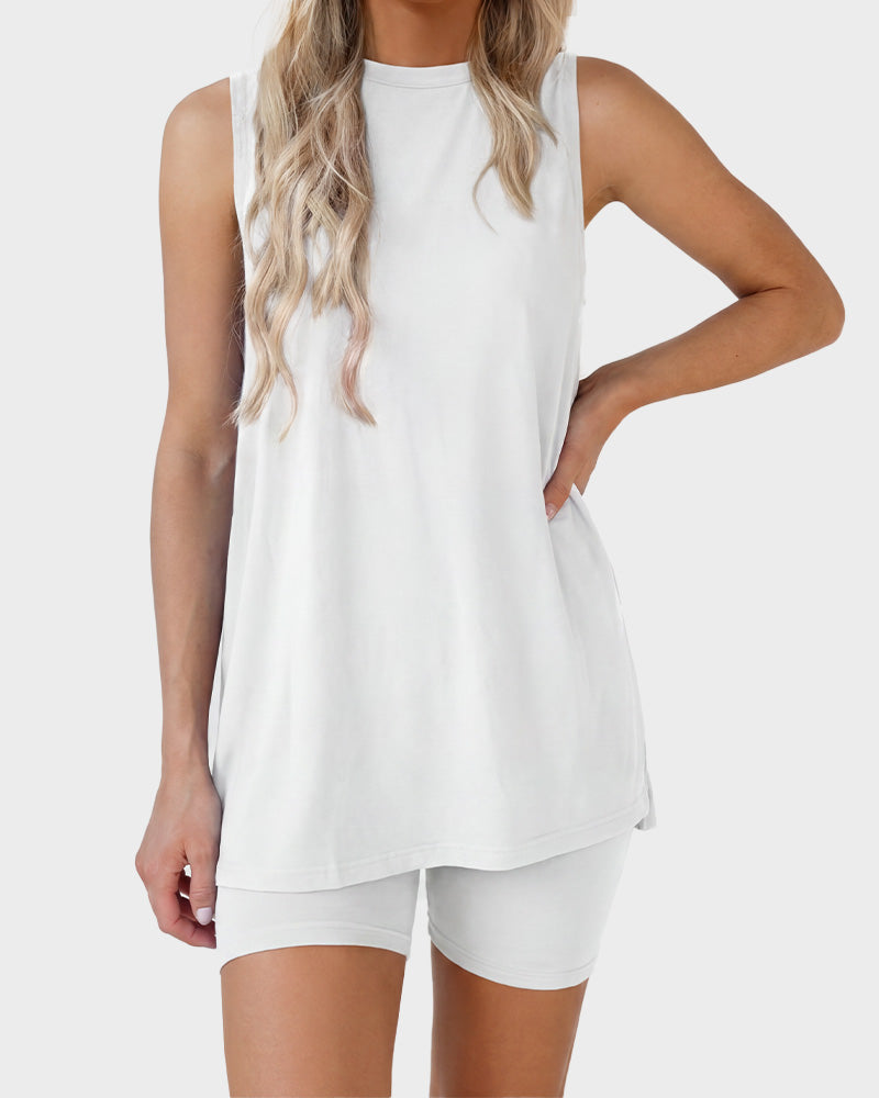 2-Piece Sleeveless Biker Short Lounge Set