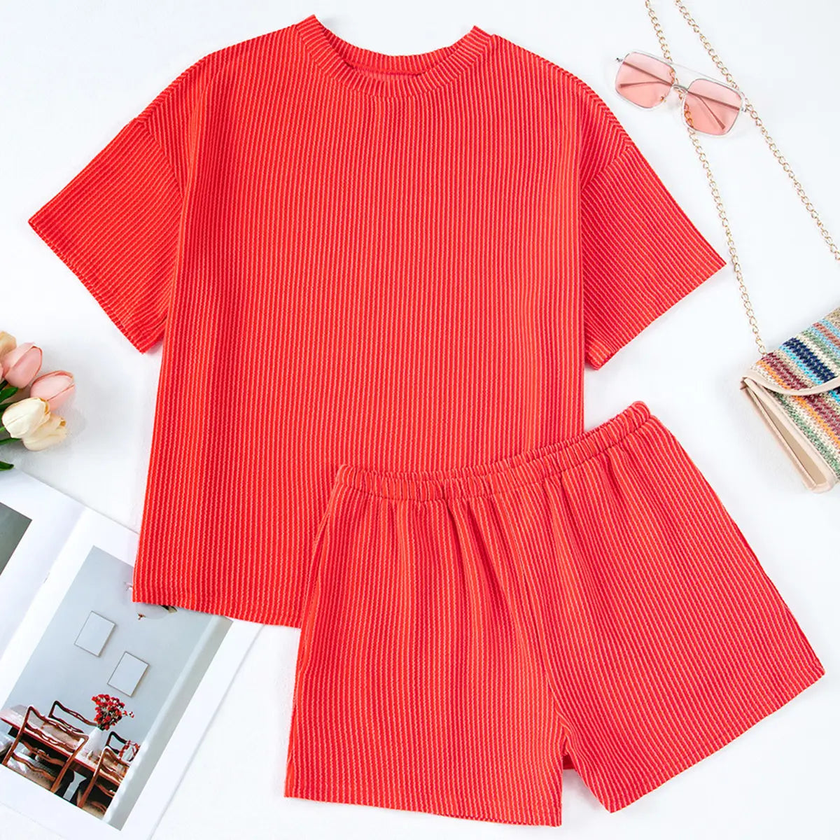 Ribbed Short Sleeve Lounge Set