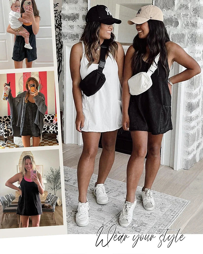 V-Neck Spaghetti Strap Lounge Romper Dress