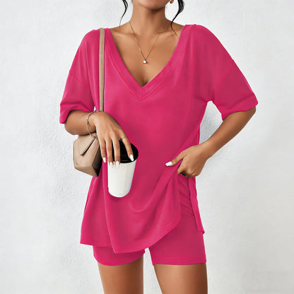 Oversized V-Neck Split Hem Lounge Set