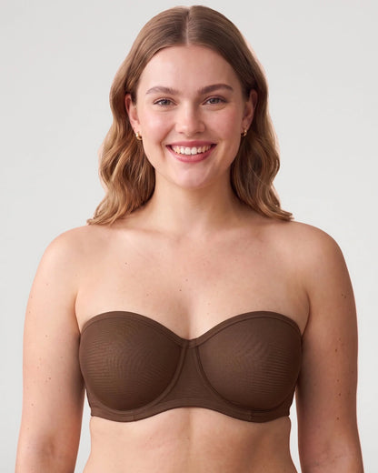 Sheer Mesh Unlined Underwire Strapless Balconette Bra