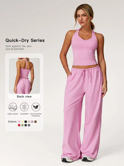 Halter Neck Top and Wide Leg Pants Two-Piece Set