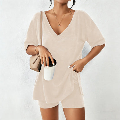 Oversized V-Neck Split Hem Lounge Set