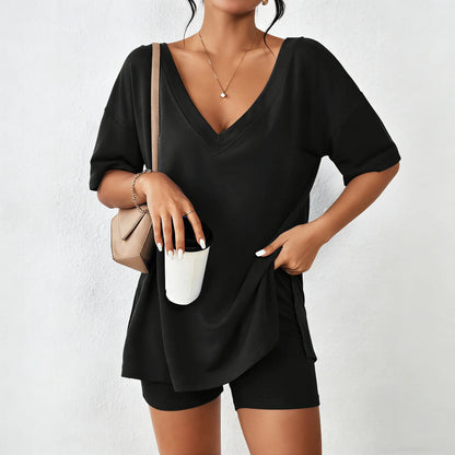 Oversized V-Neck Split Hem Lounge Set