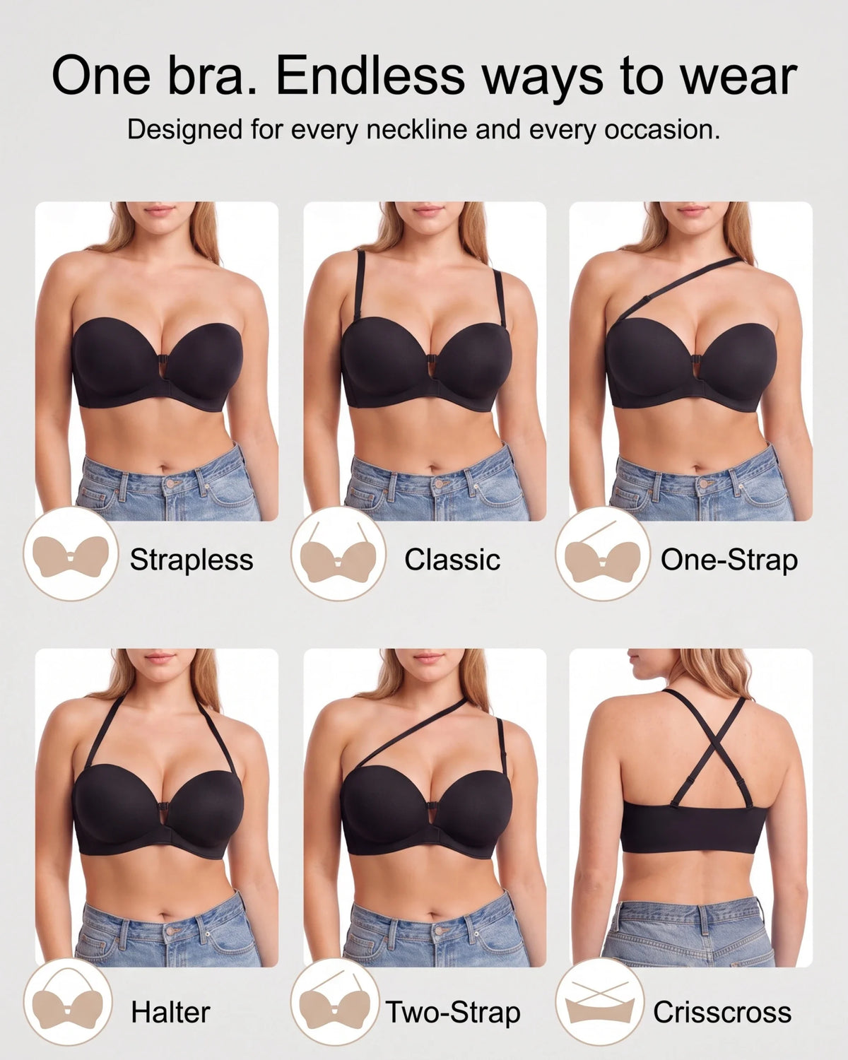 Wireless Front-Closure Molded Push up Strapless Bra