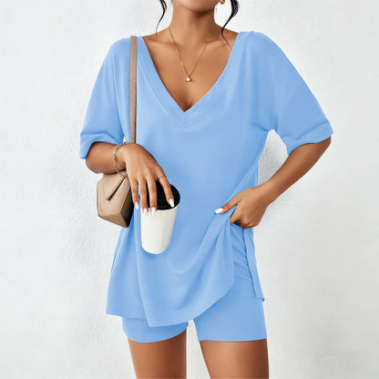 Oversized V-Neck Split Hem Lounge Set