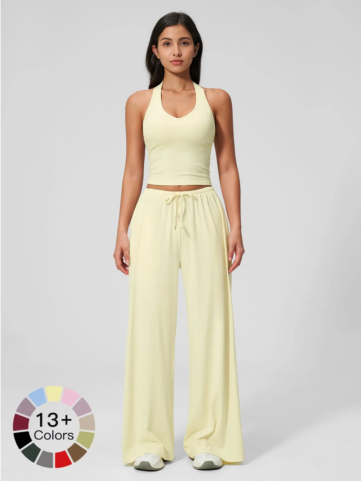 Halter Neck Top and Wide Leg Pants Two-Piece Set