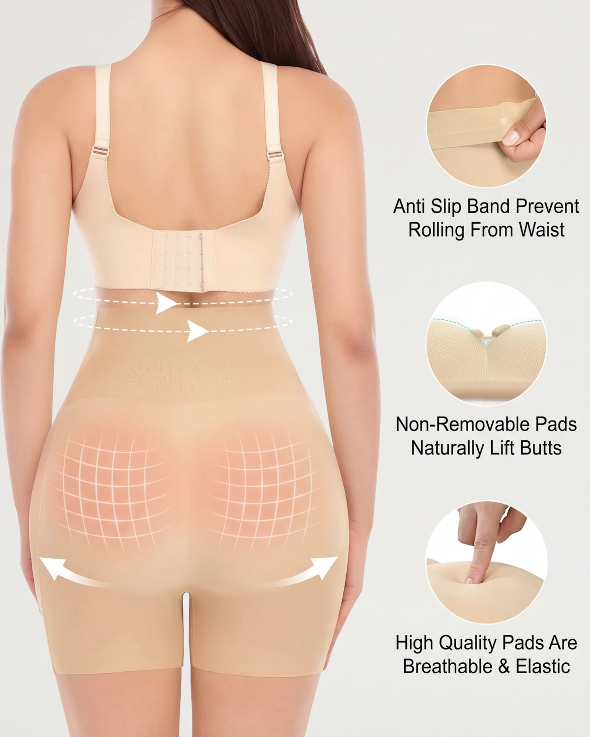 High-Waist Padded Butt Lifter Shapewear Shorts