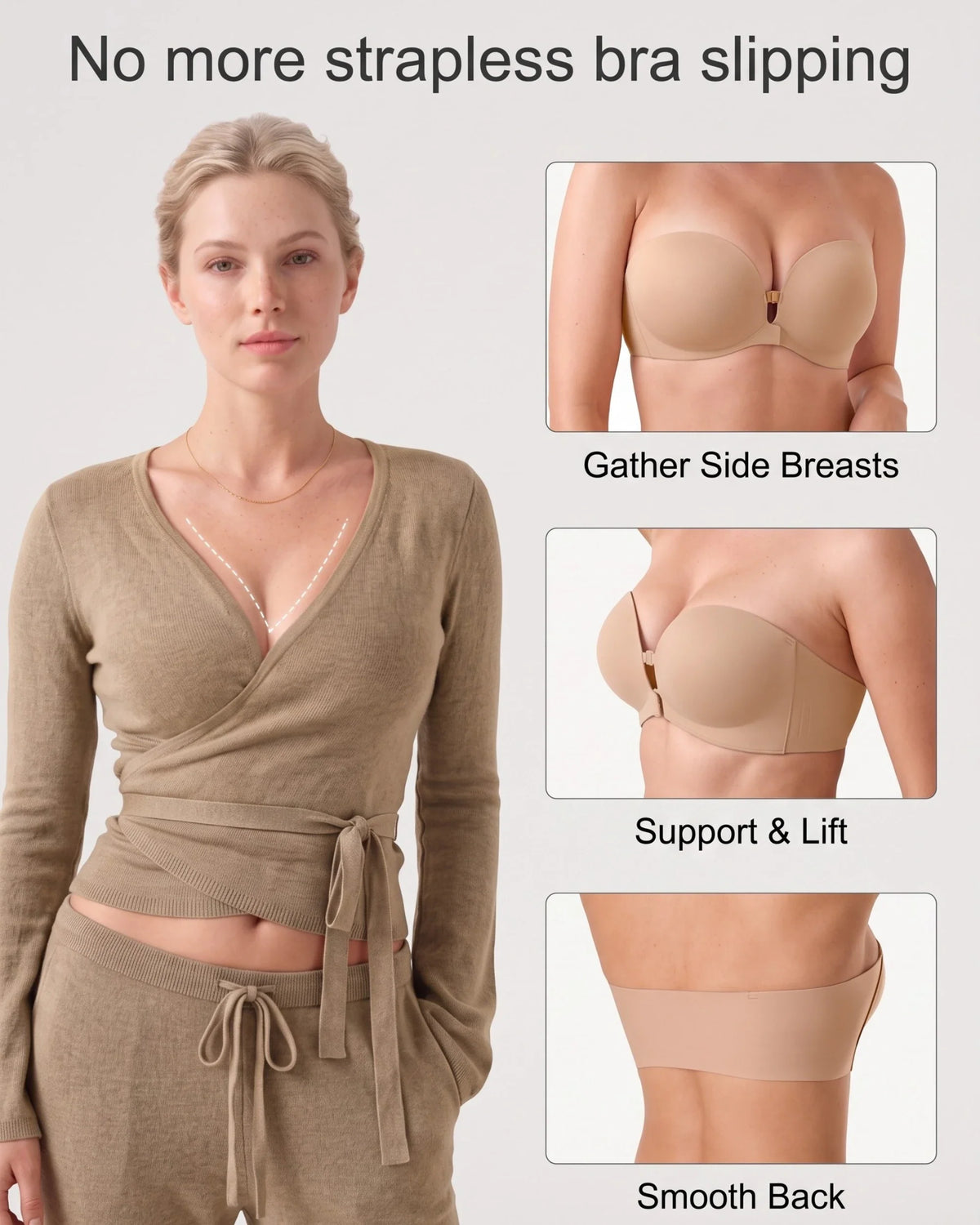 Front-Closure Wireless Padded Strapless Bra