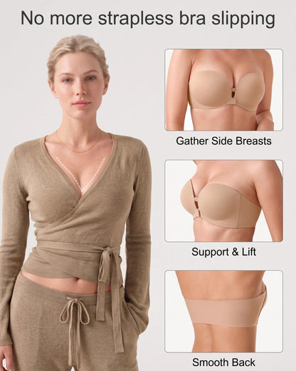 Front-Closure Wireless Padded Strapless Bra