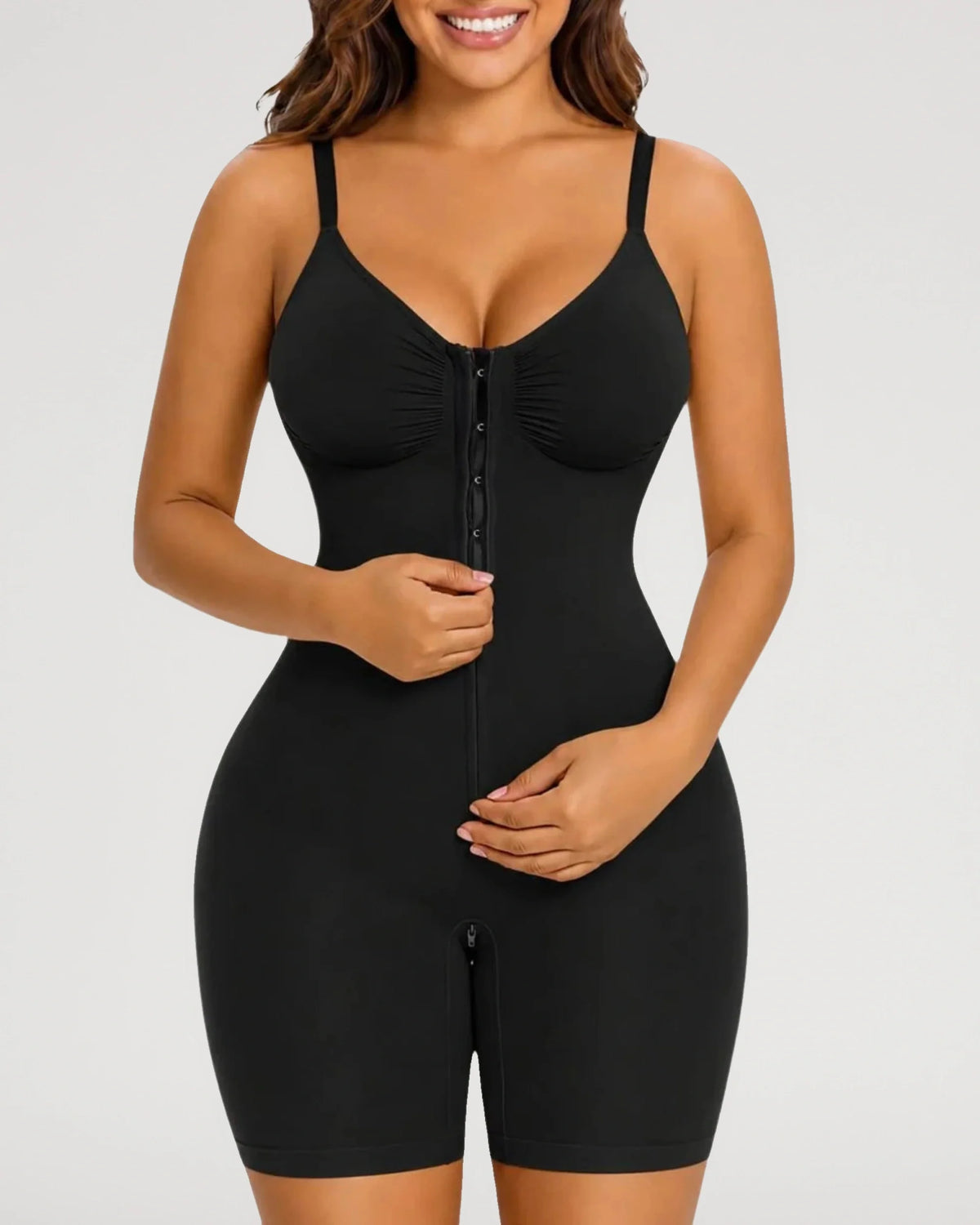 Seamless Zip-Front Mid-Thigh Shapewear Bodysuit