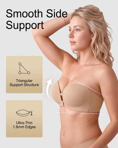 Wireless Front-Closure Molded Push up Strapless Bra