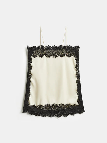 Contrast Black Lace Trim Satin Camisole Top