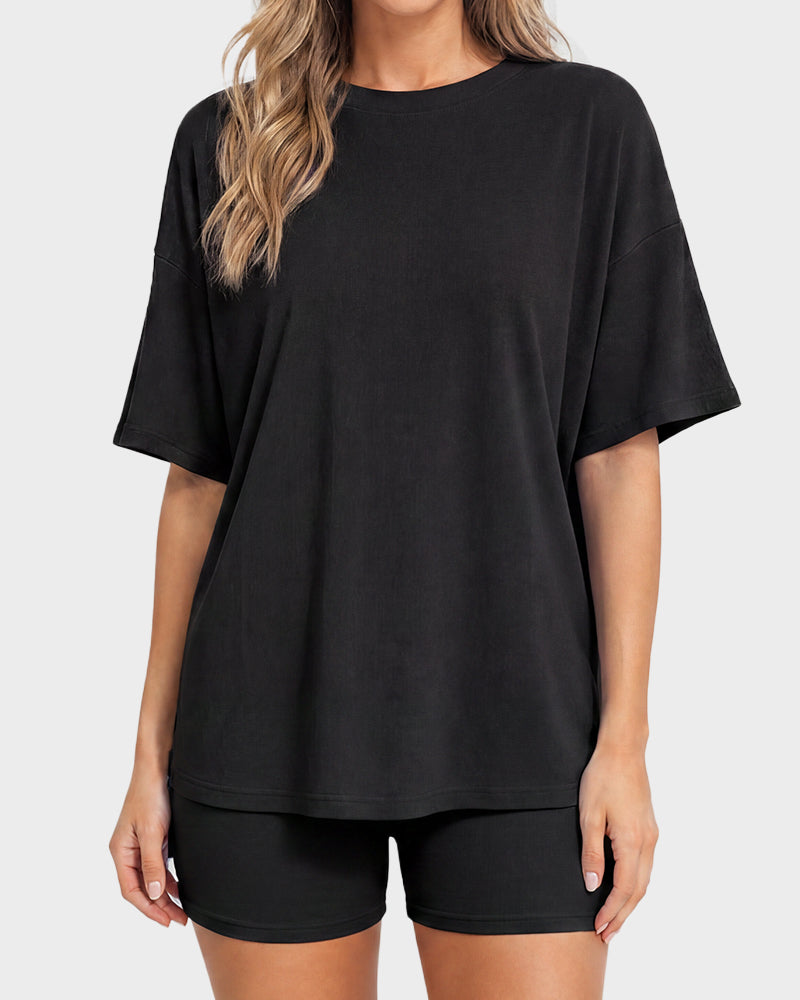 Oversized Crewneck Split Hem Lounge Set