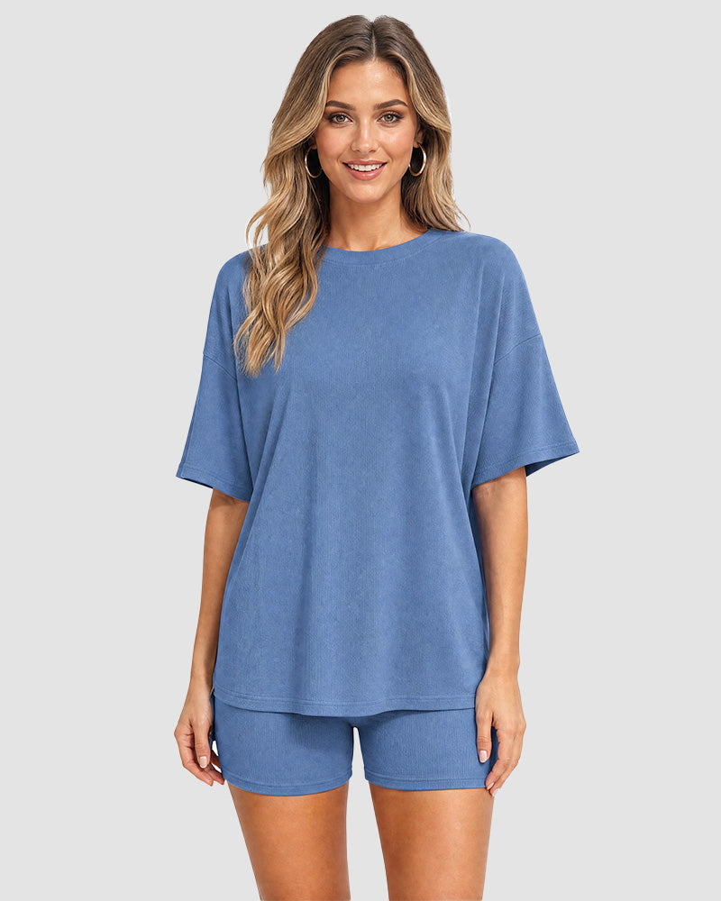 Oversized Crewneck Split Hem Lounge Set