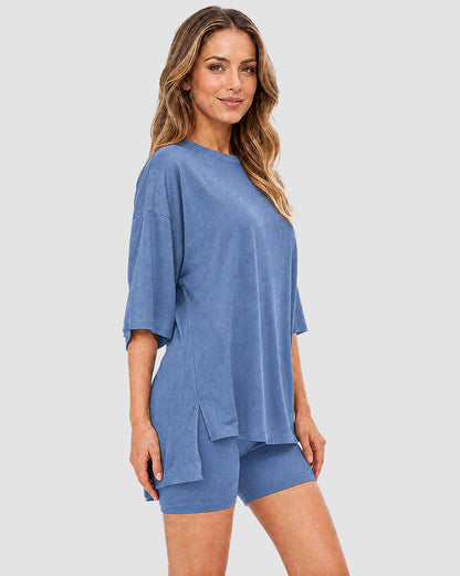 Oversized Crewneck Split Hem Lounge Set