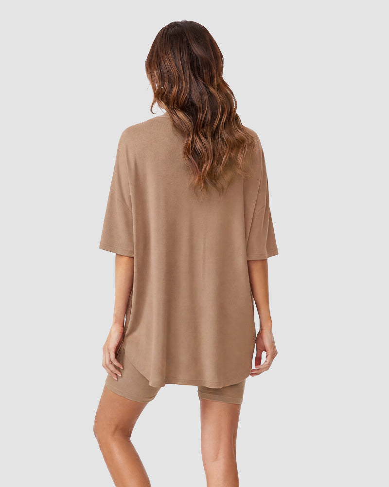 Oversized Crewneck Split Hem Lounge Set
