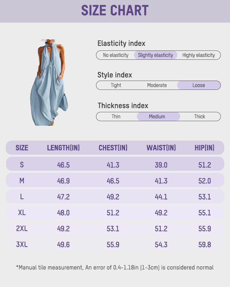 Halter Deep V-Neck Flowy Maxi Dress with Pockets
