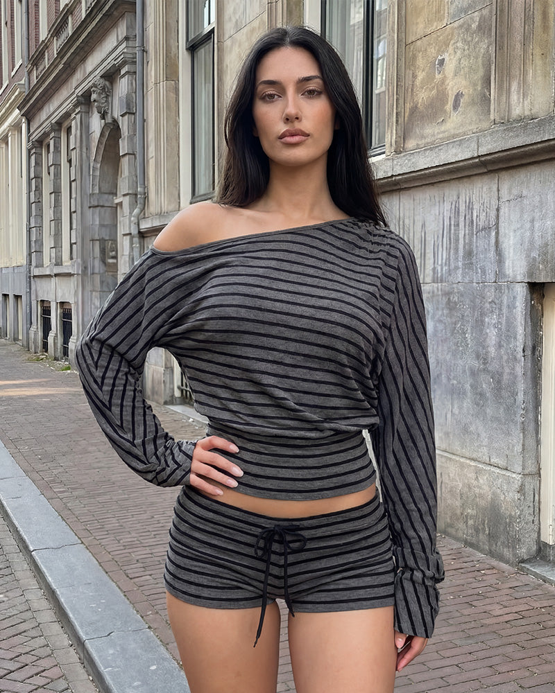 Striped Dolman Sleeve Loungewear Set