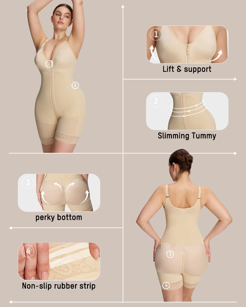 Low Cut Zipper Crotch Full Body Extra Firm Compression Shaper Fajas