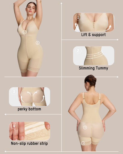 Low Cut Zipper Crotch Full Body Extra Firm Compression Shaper Fajas
