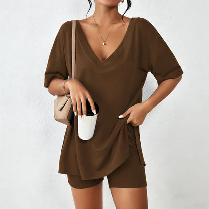 Oversized V-Neck Split Hem Lounge Set