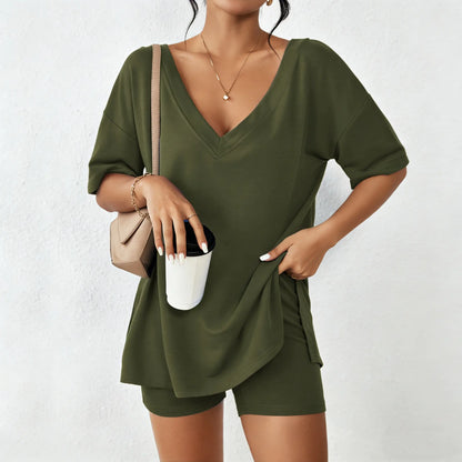 Oversized V-Neck Split Hem Lounge Set