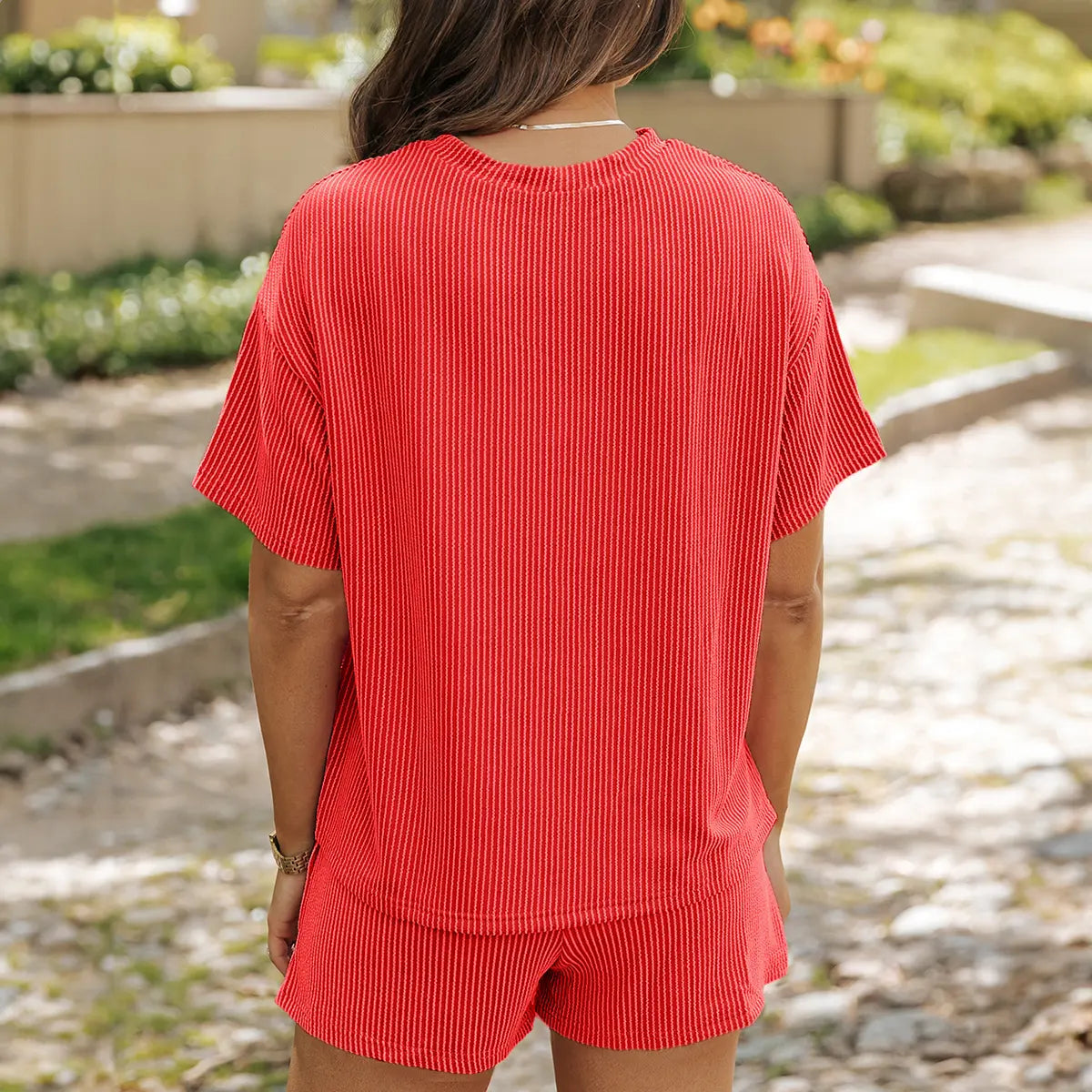 Ribbed Short Sleeve Lounge Set