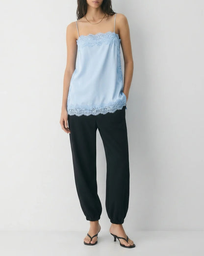 Contrast Black Lace Trim Satin Camisole Top