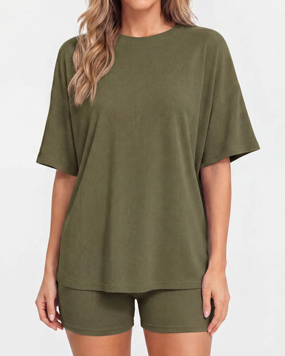 Oversized Crewneck Split Hem Lounge Set