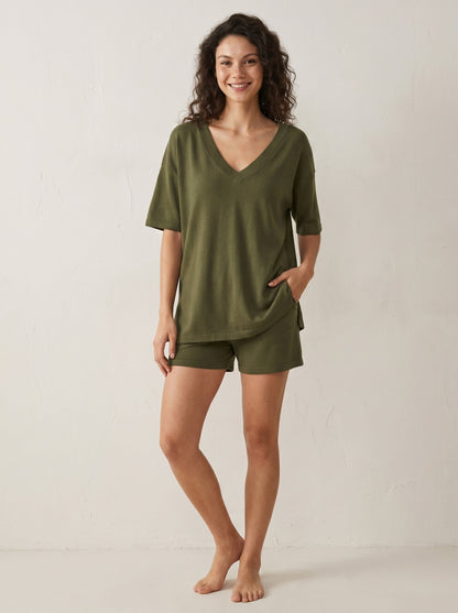 Oversized V-Neck Split Hem Lounge Set